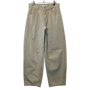 Vanilla Star Barrel Leg Pants Womens 0 24 Tan Twill Back Buckle Neutral Mid Rise